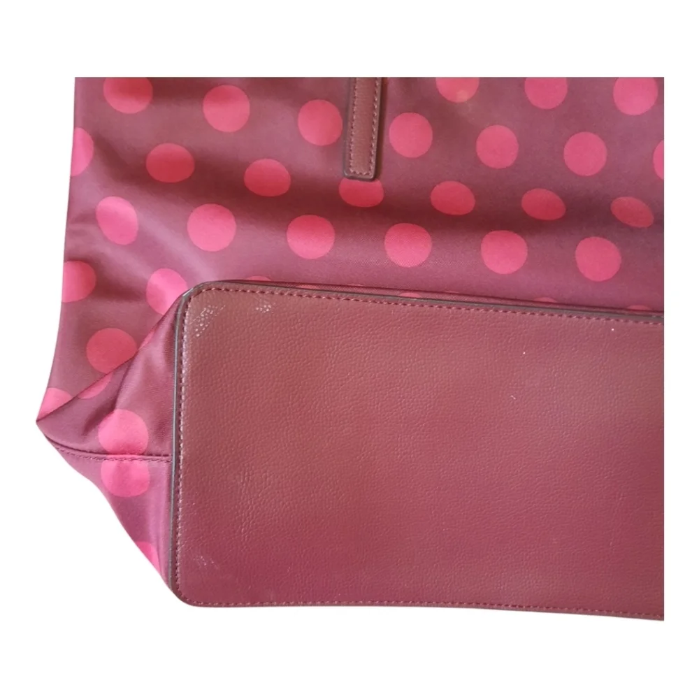 Kate Spade Hayden Blackberry Nylon Leather Polka Dot Top Zip Tote Purse K4871